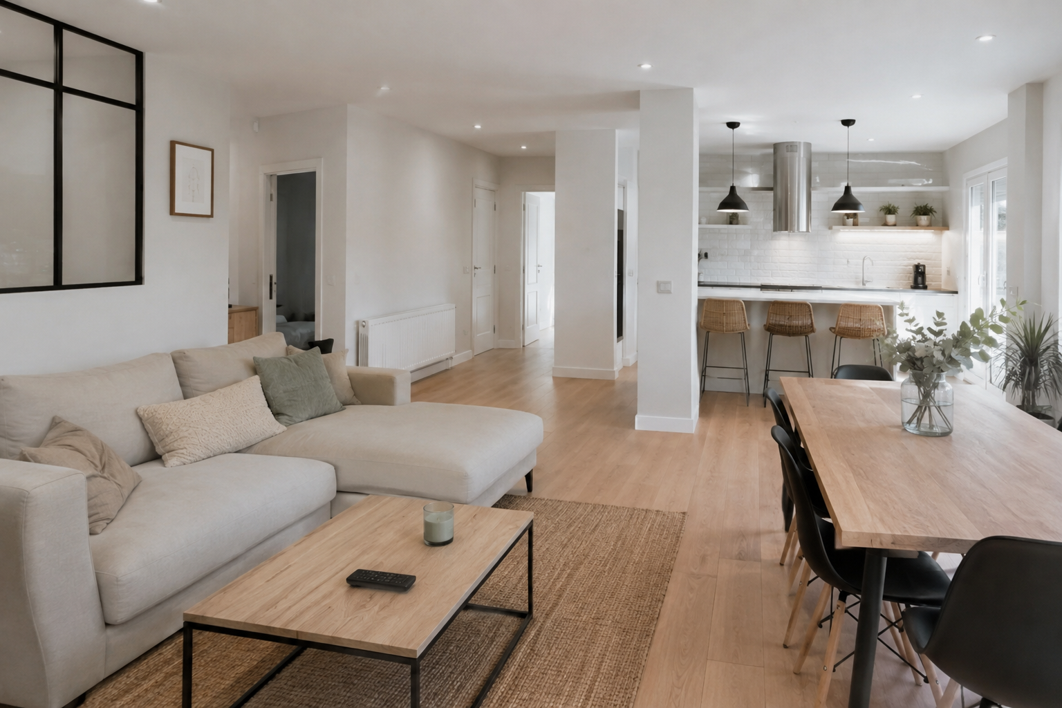 Vivienda reformada en Madrid con salón y cocina abierta