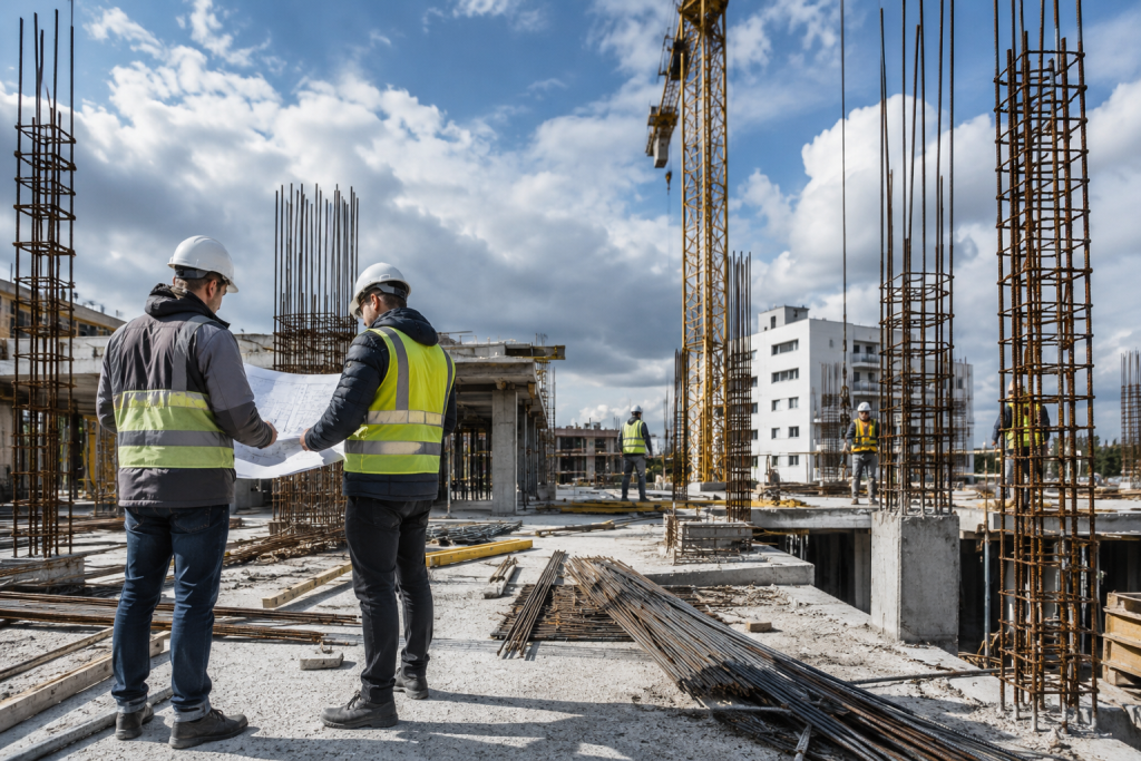 Profesionales coordinando la ejecución de una obra de construcción en Madrid